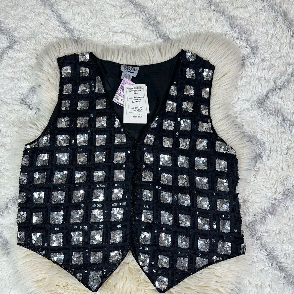 Sweet Sue vintage sequins Black Silk Vest